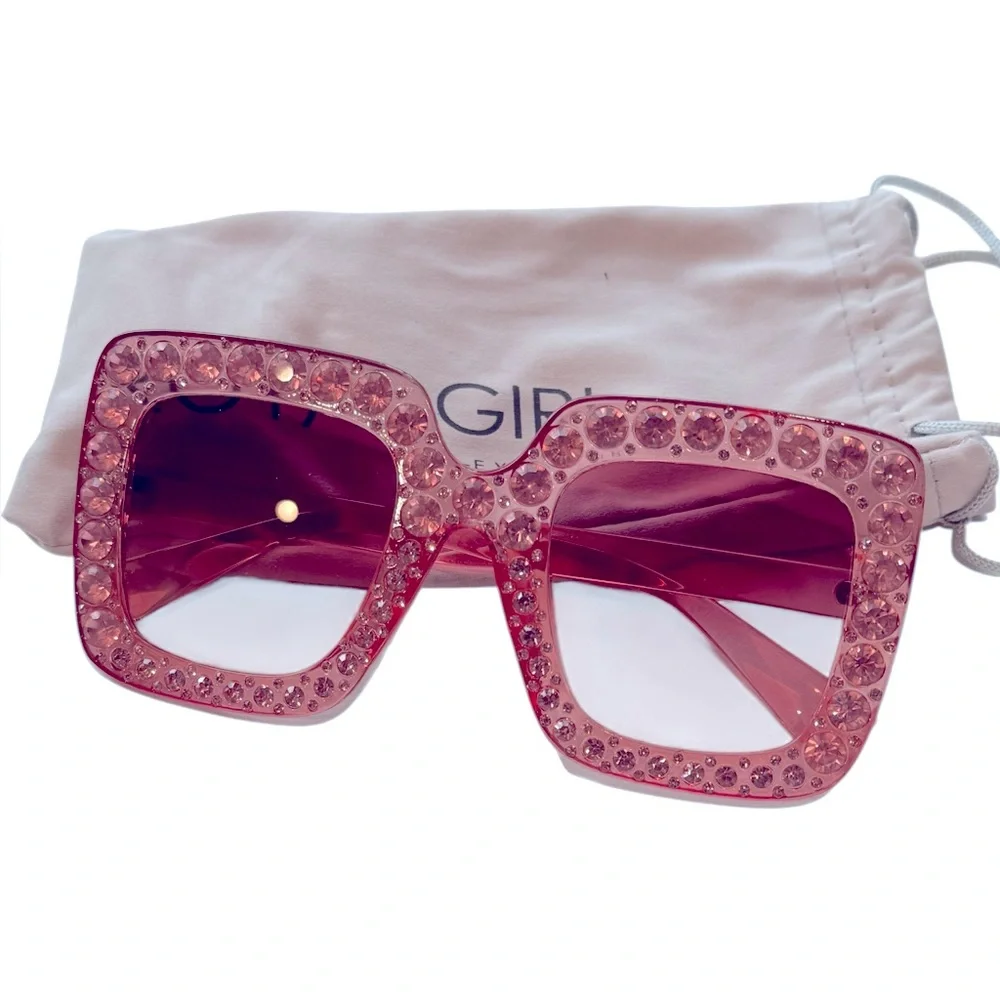 Royal Girl oversized square rhinestone sunglasses in pink. EUC.
